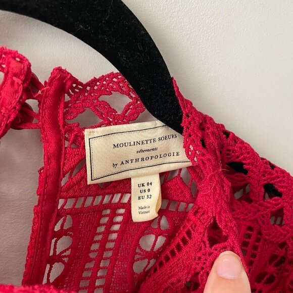 Moulinette Soeurs Tamera Geometric Lace Peplum Top 3/4 Sleeves Red 0 - Picture 6 of 8